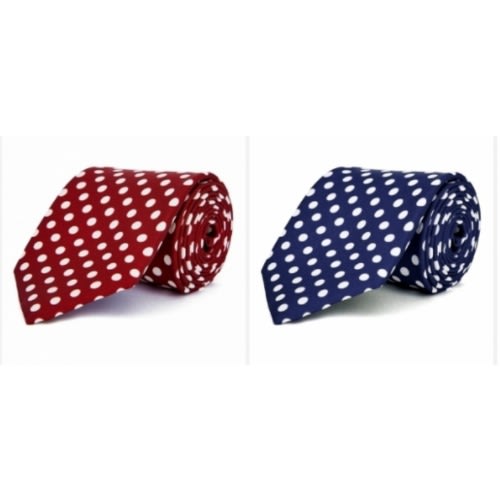 Set Of 2 Dotted Long Ties With Pocket Squares  -