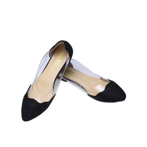 Transparent Ladies Flat Shoe - Black
