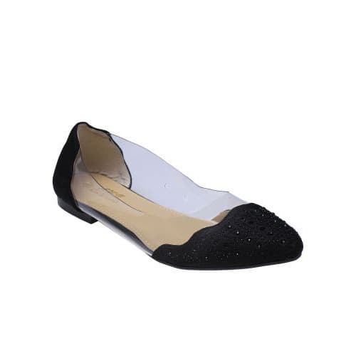 Transparent Ladies Flat Shoe - Black