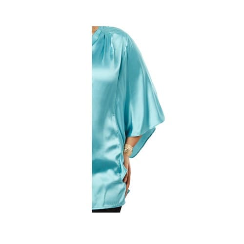 Aqua Satin Blouse - Plus - Blue