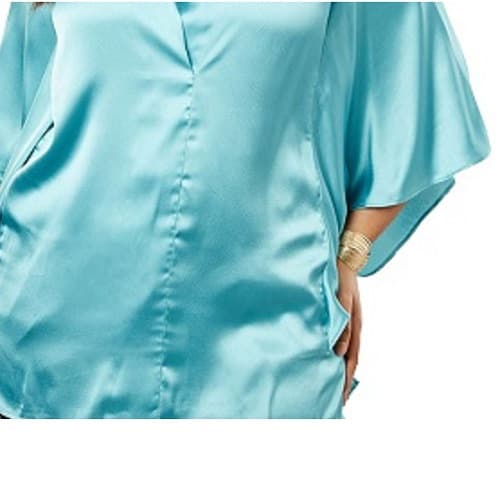 Aqua Satin Blouse - Plus - Blue