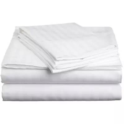 Stripes Bed Sheets With 4 Pillow Cases - White