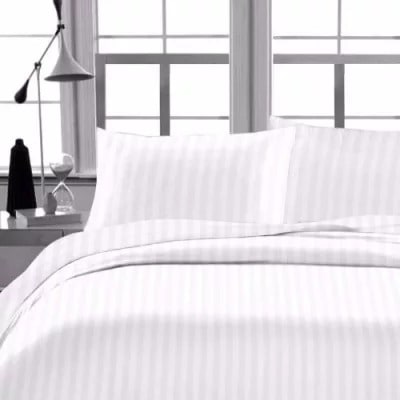 Stripes Bed Sheets With 4 Pillow Cases - White