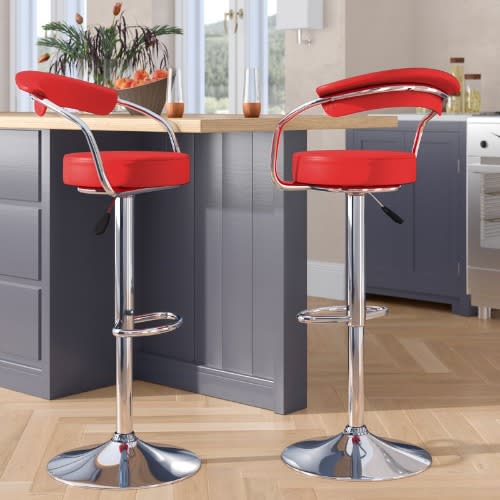 Adjustable Height Swivel Metal Bar Stool - Red - Set Of 2