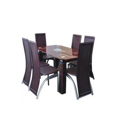 Dining Set with 6 Dining Chairs - Brown