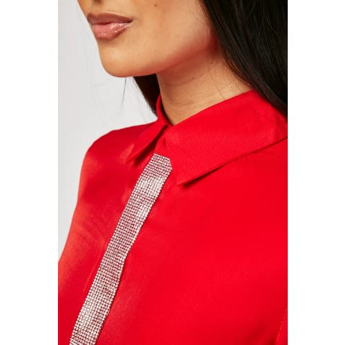 Red Encrusted Front Long Sleeve Shirt