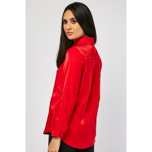 Red Encrusted Front Long Sleeve Shirt
