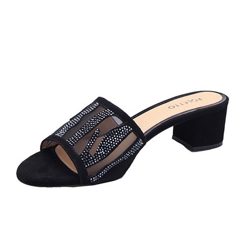 Black  Suede- Net Slipper