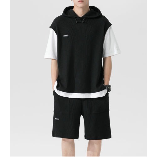 Hooded Short-sleeved Suit Men's T-shirt- Two Pieces Leisure Fits