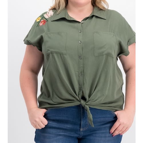 Women's Plus Size Embroidered Shirt - Floral Gestures