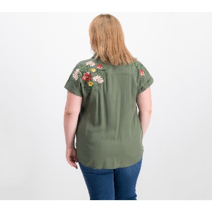 Women's Plus Size Embroidered Shirt - Floral Gestures
