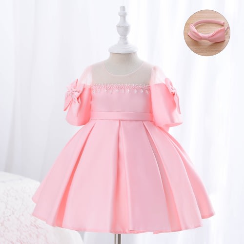 Girl Bow Puff Hand Birthday Gown - Pink