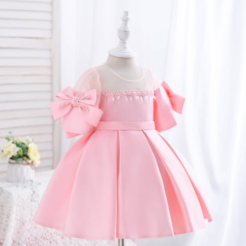 Girl Bow Puff Hand Birthday Gown - Pink