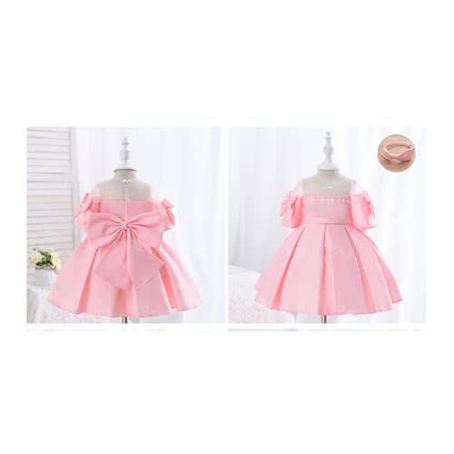 Girl Bow Puff Hand Birthday Gown - Pink
