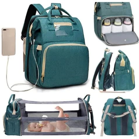 Multifunctional Baby Diaper Bag, Baby Bed Comes With USB Cord