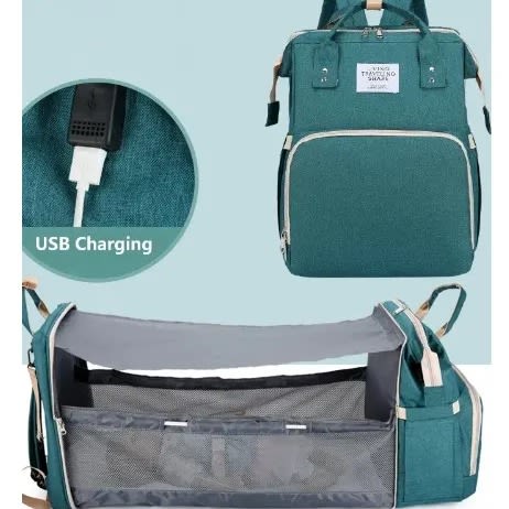 Multifunctional Baby Diaper Bag, Baby Bed Comes With USB Cord
