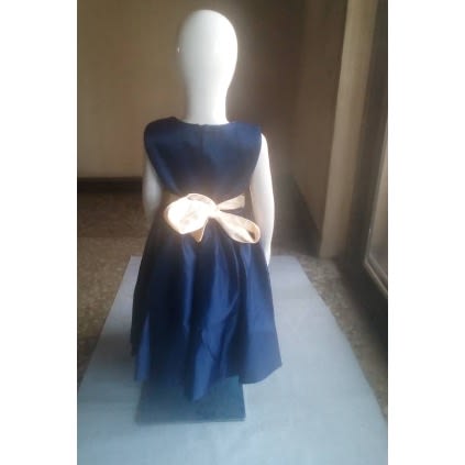 Girl  All Shimmer Chest Bow Spiral Gown - Navy Blue