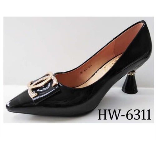 Cone Heel Office Court Shoe - Black