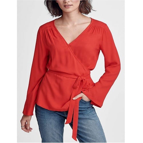 Red Striking Ellen Crepe Wrap Top
