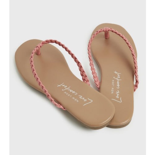 Leather-look Plaited Flip Flops- Brown