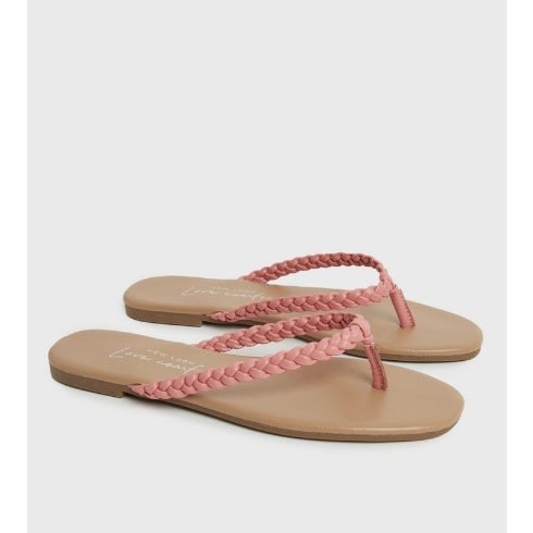 Leather-look Plaited Flip Flops- Brown