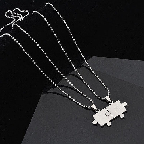 Unisex Couples Necklace- 2Pairs - Silver