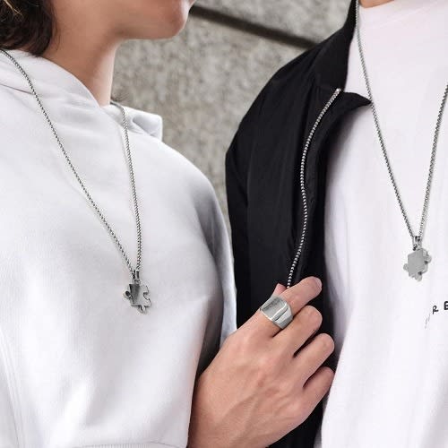 Unisex Couples Necklace- 2Pairs - Silver