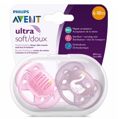 Ultra Soft Deco Baby Pacifier, 6-18months, Little Hello Princess Swan - 2 Packs