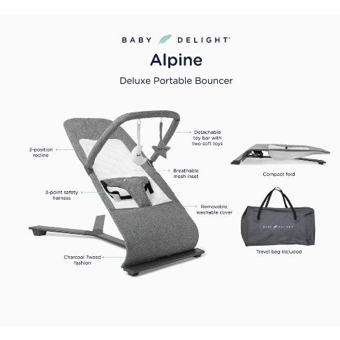 Alpine Deluxe Portable Bouncer - Charcoal Tweed