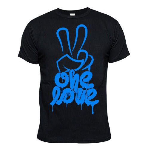 One Love Blue Print TShirt - Black