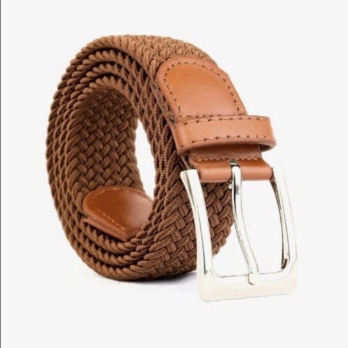 Set Of 2 Elastic Braided Belt - Black / Light Brown