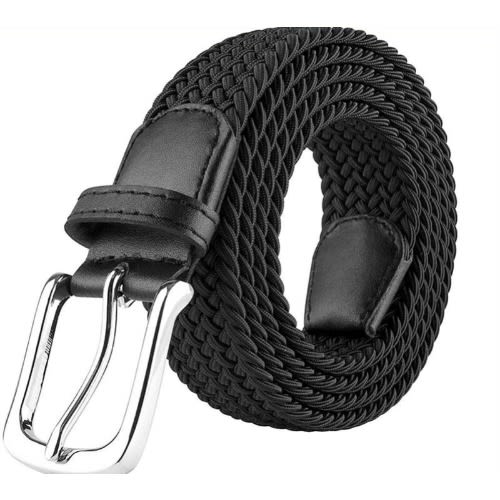 Set Of 2 Elastic Braided Belt - Black / Light Brown
