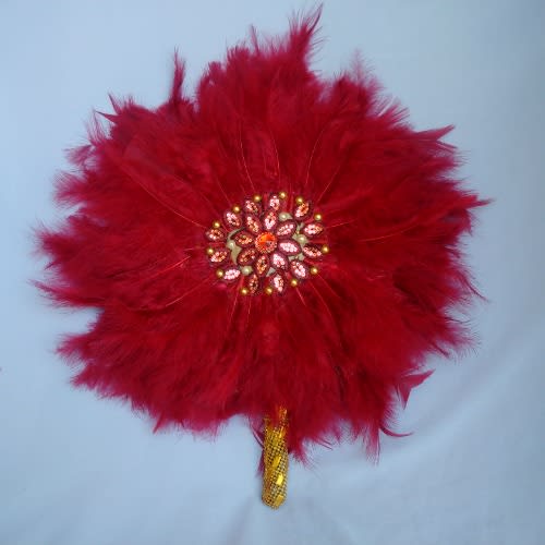 Wine Feathers With Gold Details Bridal Handfan