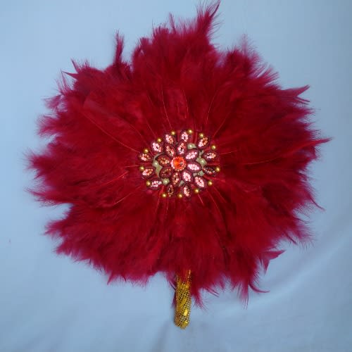 Wine Feathers With Gold Details Bridal Handfan