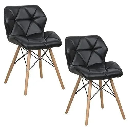 Padded Wood Leg Dining Chairs -Set Of 2 - Black
