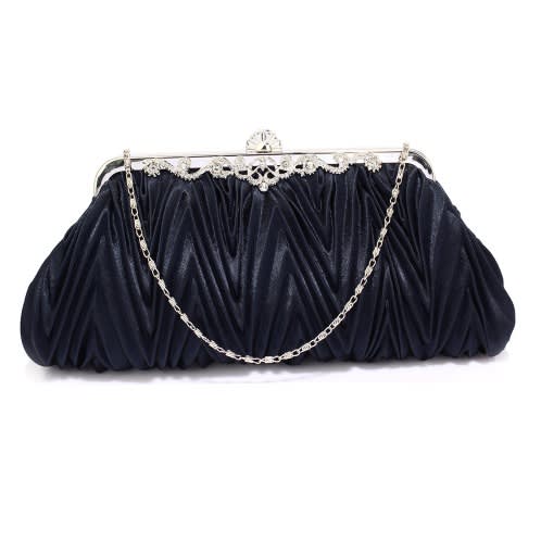 Navy Satin Evening Clutch Bag