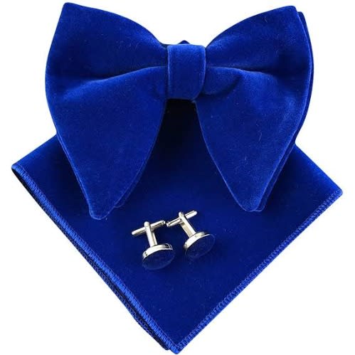 Velvet Bowtie With Cufflinks And Pocket Square  - Royal Blue