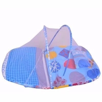 Baby Bed With Permanent Mosquito Net - Foldable With Soft Cushions & Pillow