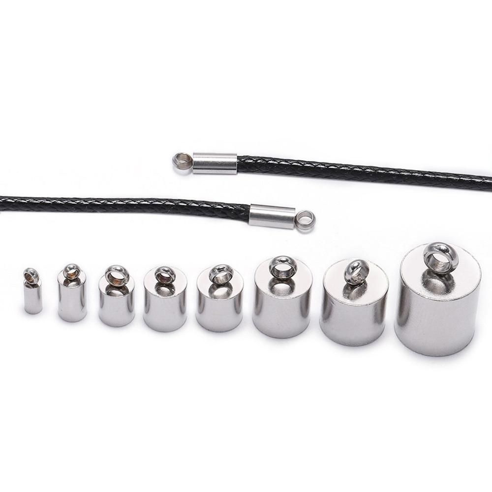 10Pcs/Lot Stainless Steel End Tip Cap Fit 1.5-10mm Tassel Leather Cord End Crimp Cap for DIY Bracelet Jewelry Making Accessories