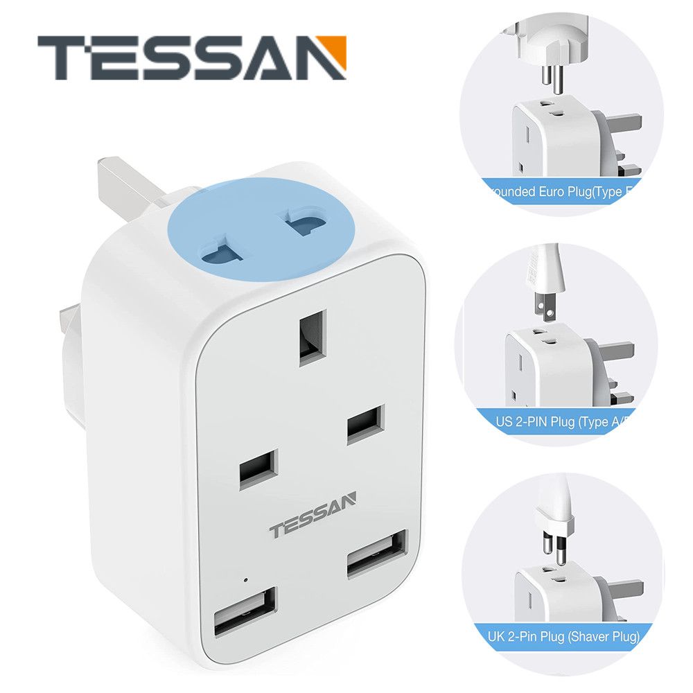 Wall Charger UK Power Strip USB Adapter 2 Pin To 3 Pin Plug