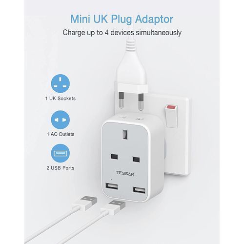 Wall Charger UK Power Strip USB Adapter 2 Pin To 3 Pin Plug