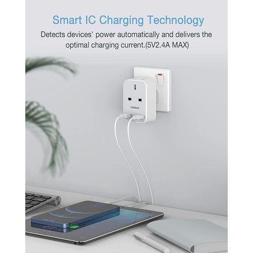 Wall Charger UK Power Strip USB Adapter 2 Pin To 3 Pin Plug