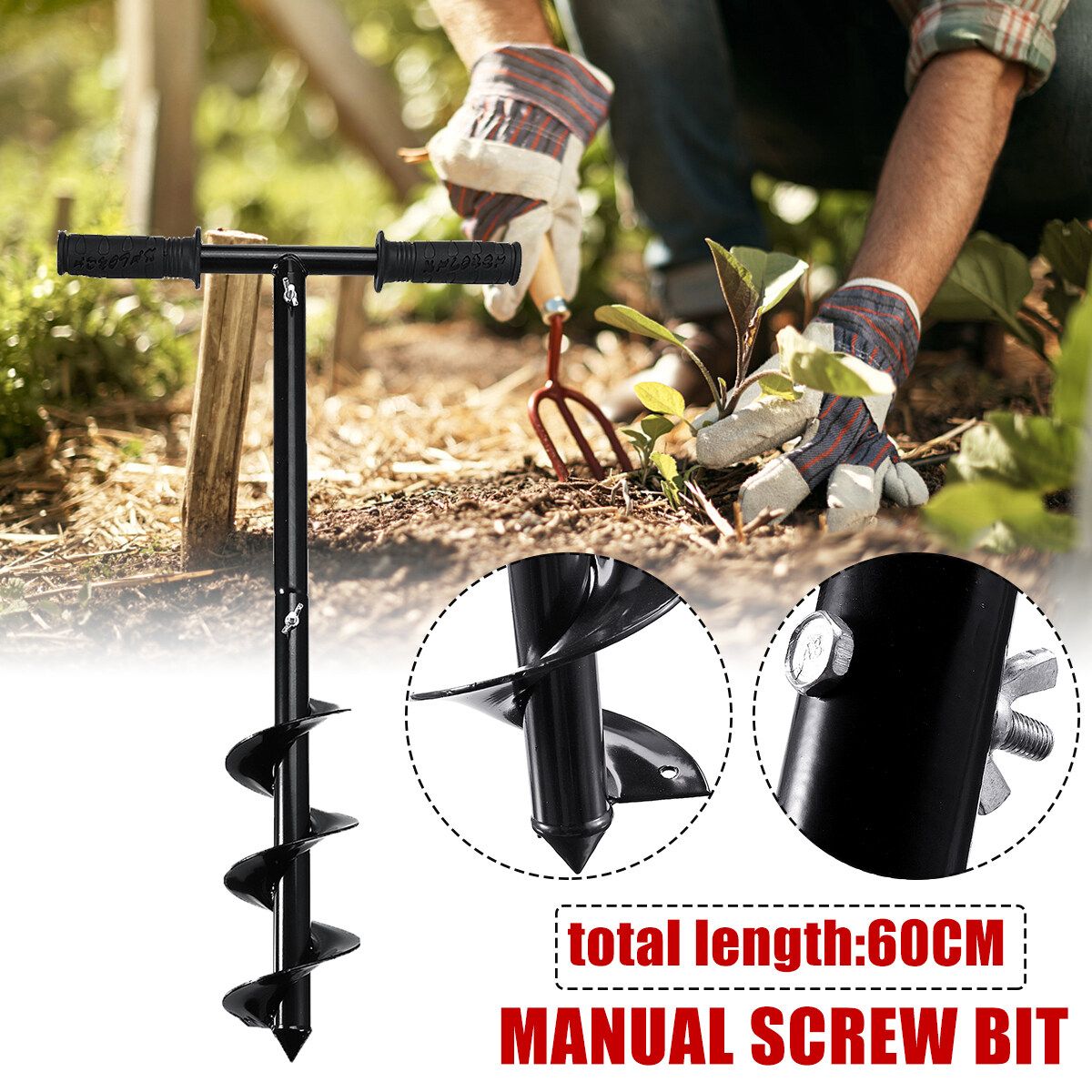 60cm Manual Hand Drill Digger Earth Auger For Making Fence Post Holes