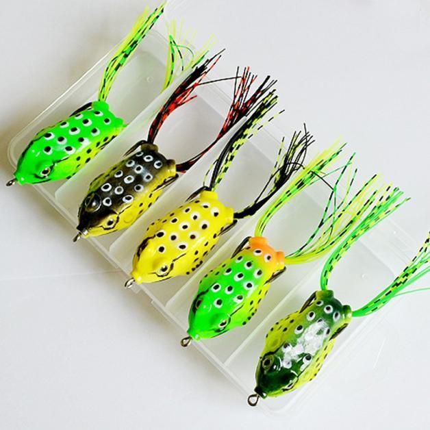 5 Hollow Body Topwater Frogs Fishing Lures Baits With