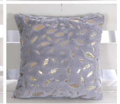 Bronzing Leafy PlushThrowPillow Cover With Fibre-