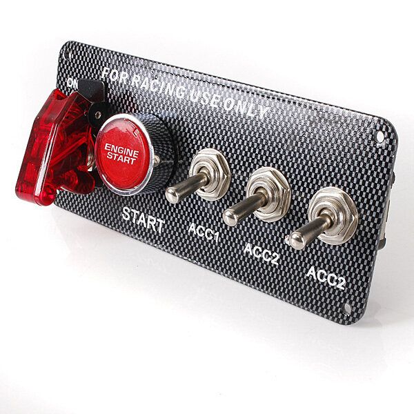 Car Ignition Engine Start Push Button Racing 3 Toggle Switch Carbon Fiber Panel