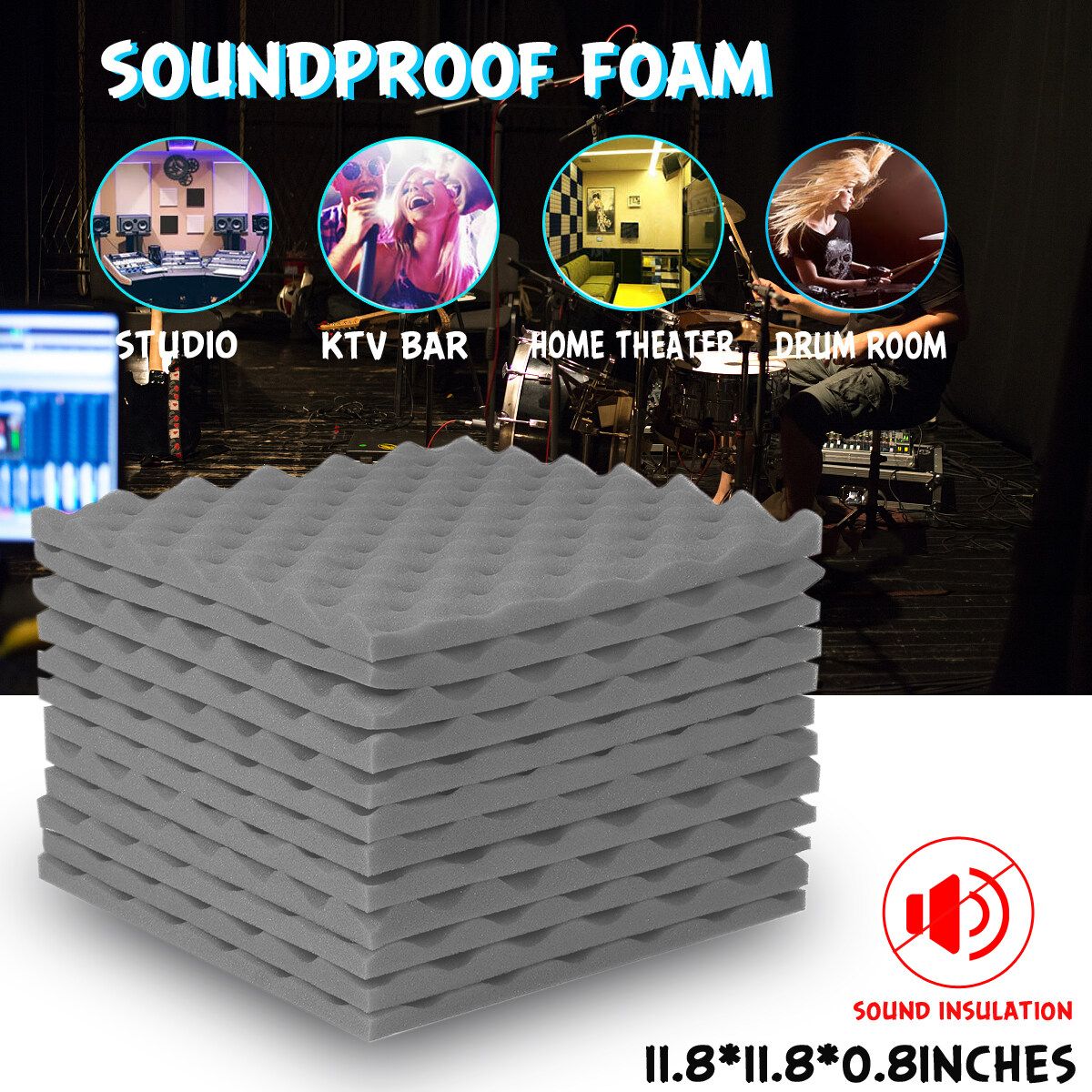(30X30X2cm) Soundproofing Acoustic Foam Panel Record Studio Sound Proof Egg Crate Wall Tiles Studio Insulation Foam Sound Wedges For Studio Office Home Theater Grey