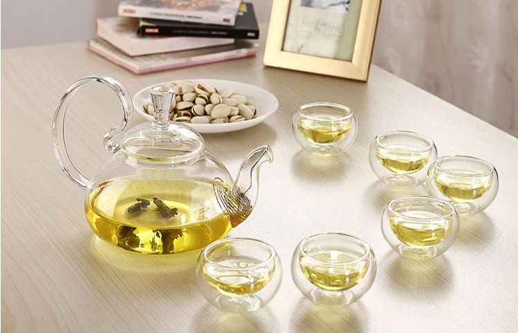 7pcs/set Teapot 1 Teapot+6pcs Double Layer Glass Tea Cup