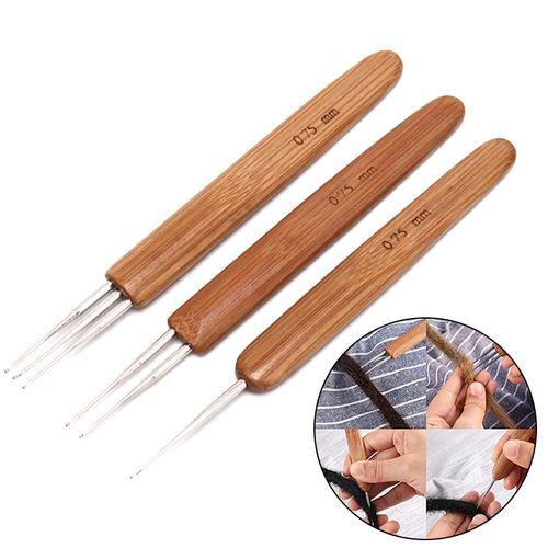Hair Crochet Hook，Wig Crochet，Dirty Braid Crochet - 3 Pieces - Brown