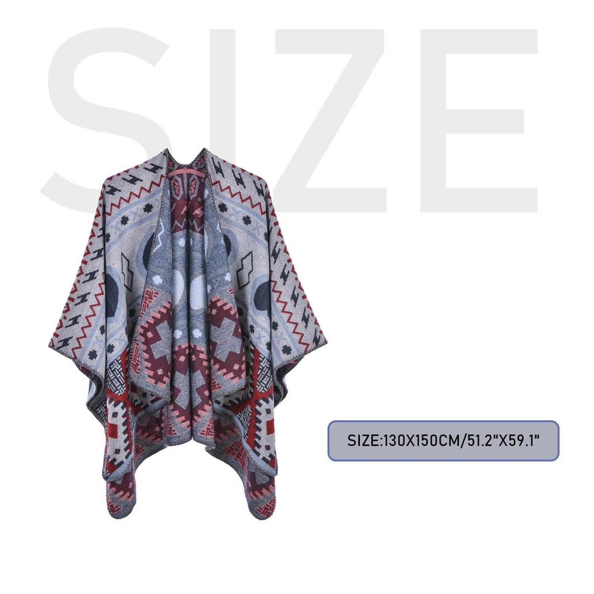 Shawl Wraps For Women Geometrical Pattern Open Front Poncho Cape Long Cardigan Sweater-khaki